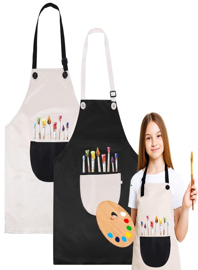 KFHENSOMR 2 Pack Children's Apron Adjustable Art Apron with Front Pocket Girls Boys Aprons for Kids 6-8 Artist Painting Crafting Cooking Baking Art Gardening (Gray & Black) - Image 1